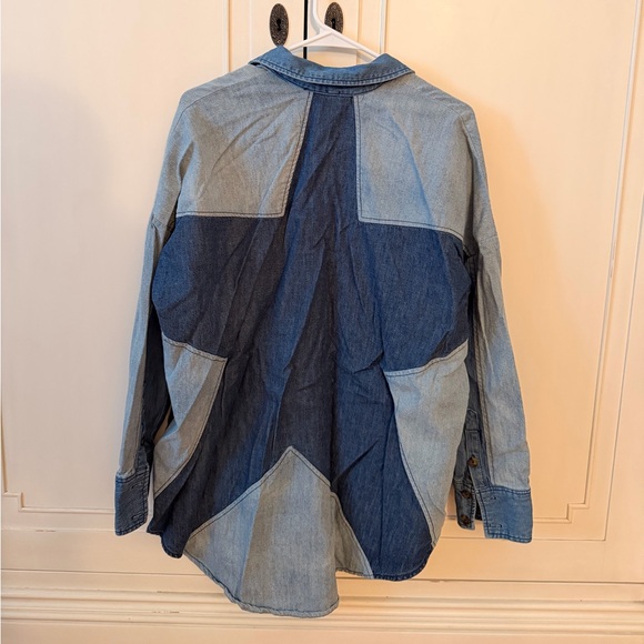 Free People Tops - Free People Color Block Star Denim Button Up Shirt SMALL